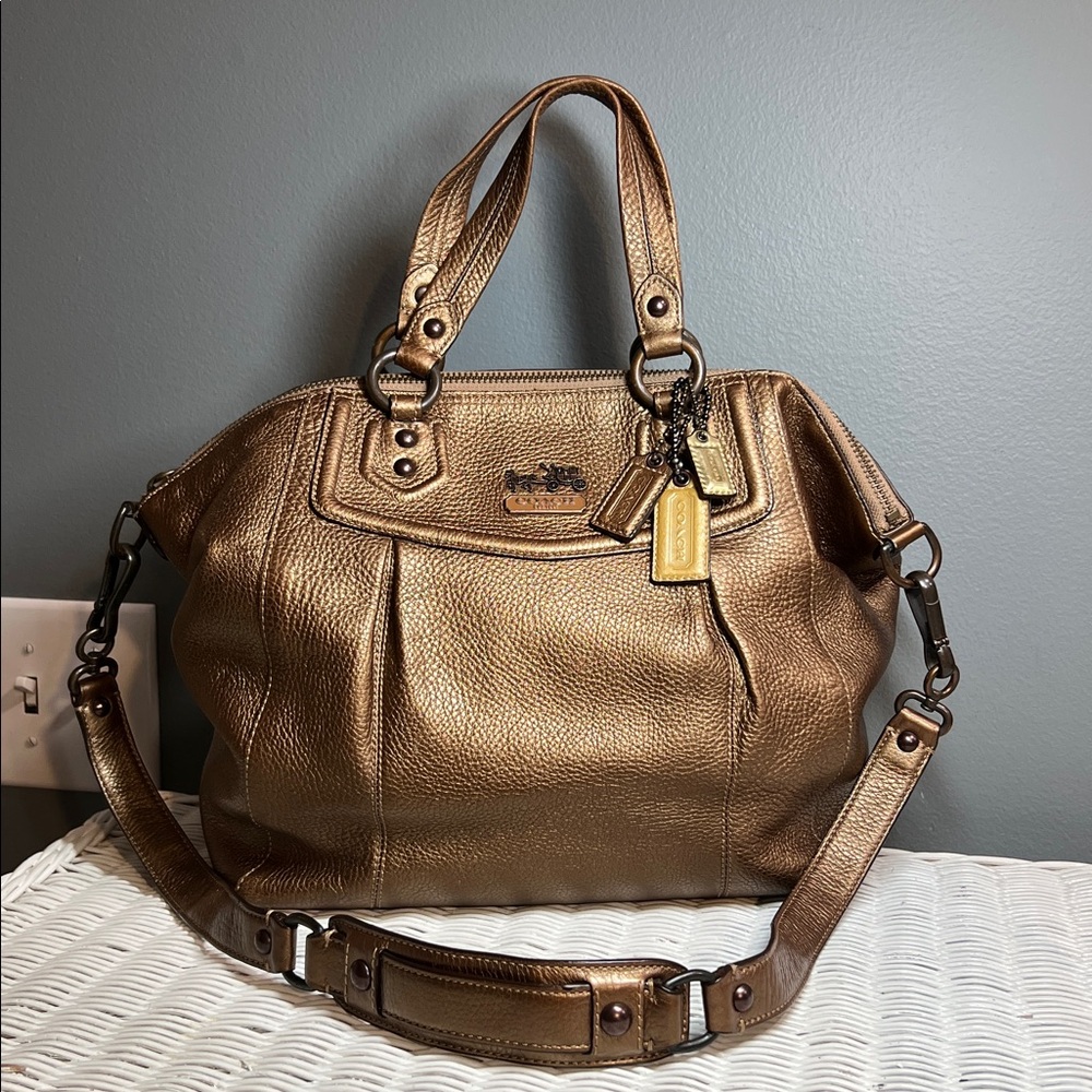 Coach Metallic Bronze Leather Satchel Shoulder Bag